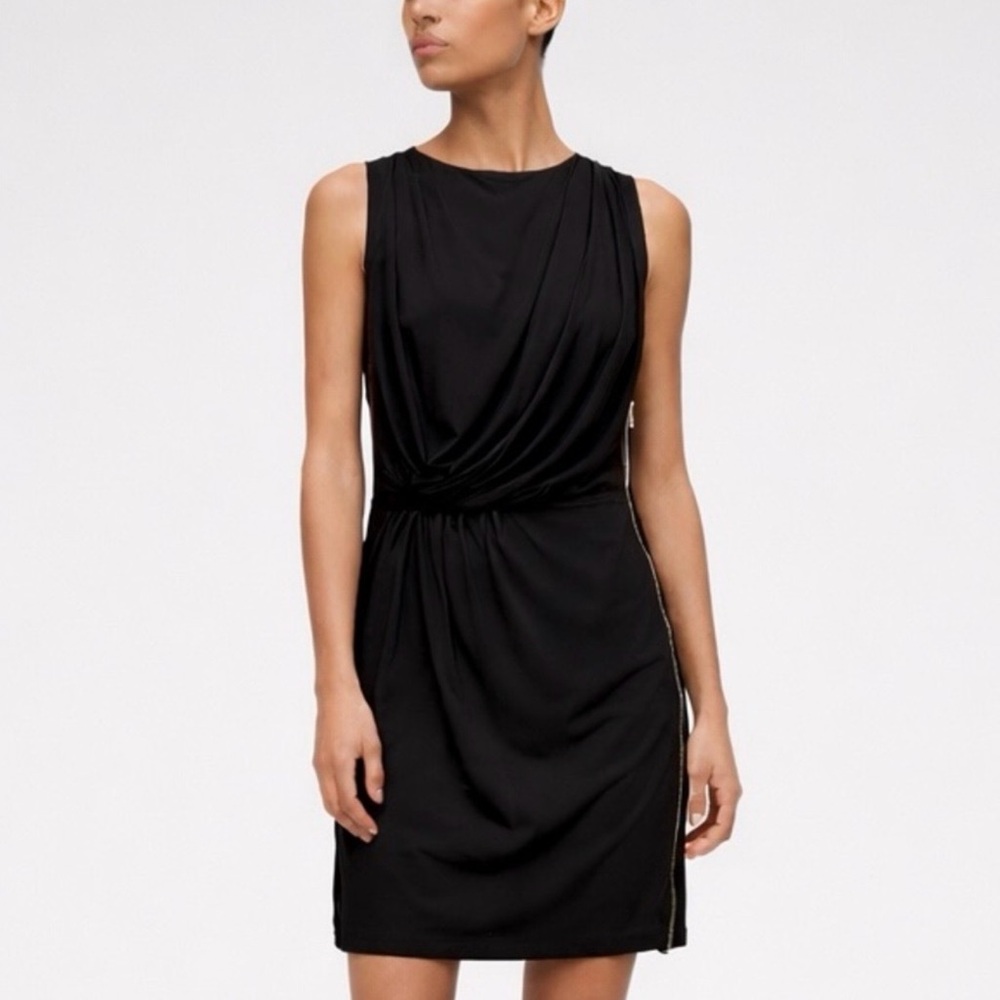 Armani Exchange Black Draped Sleeveless Mini Dress Side Zip | XS